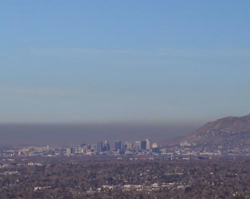 A dust storm envelops Salt Lake City on Nov. 28, 2021 (Roger McDonough | KCPW)
